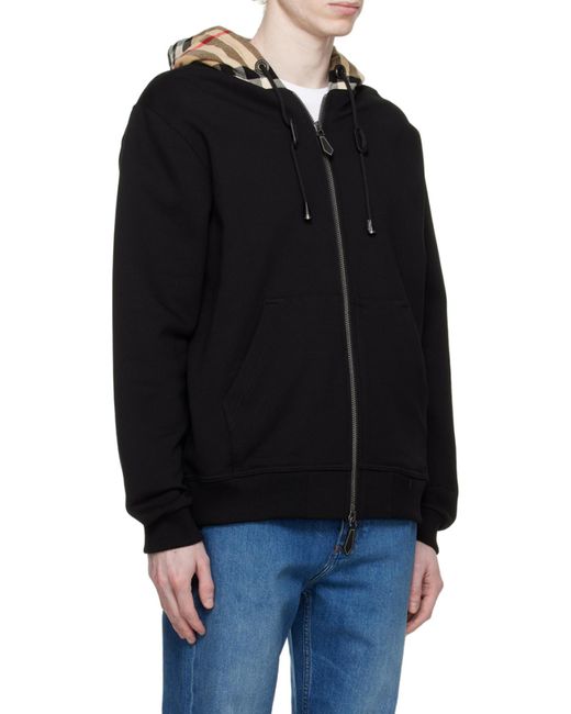 Burberry Blue Check Detailed Zipped Drawstring Hoodie for men