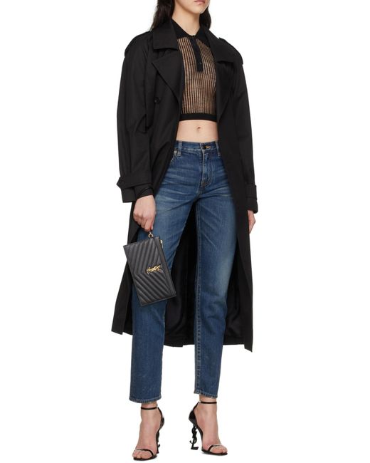 Saint Laurent Black Cassandre Matelassé Large Zipped Clutch Bag