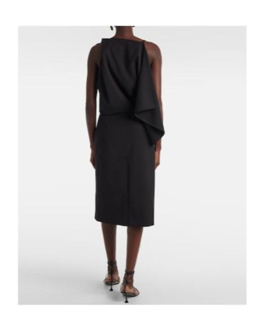 Proenza Schouler Black Elena Draped Wool-Blend Midi Dress