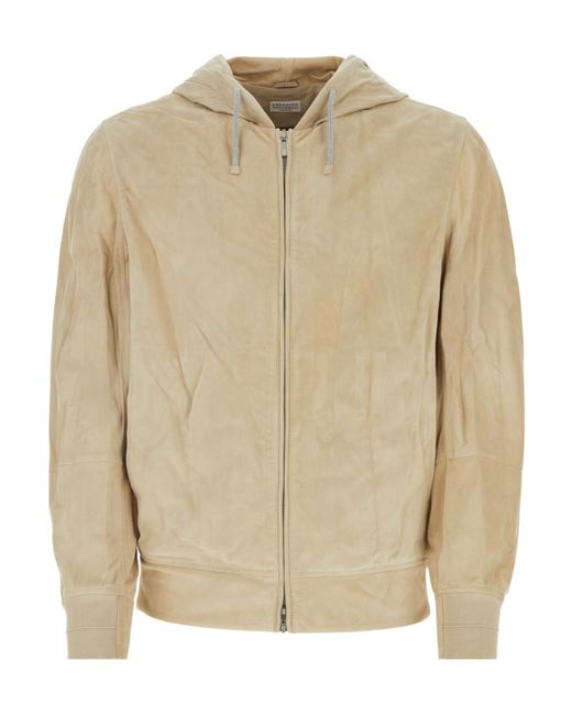 Brunello Cucinelli Natural Zip-Up Hooded Jacket for men