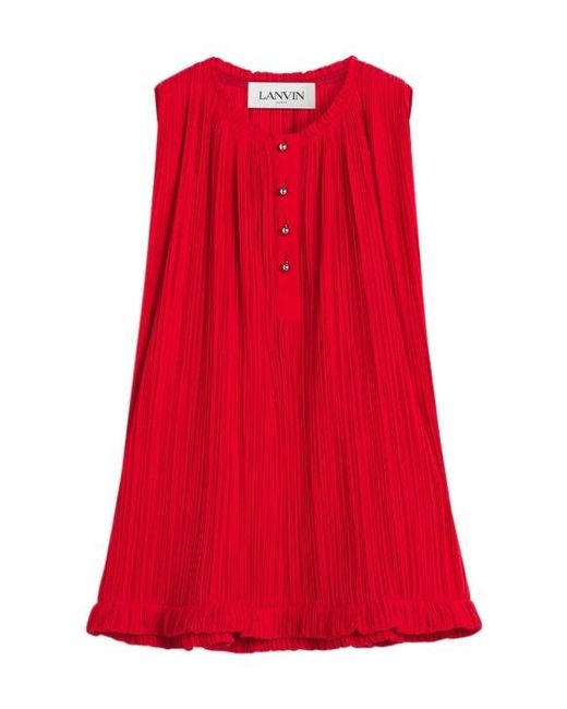 Lanvin Red Crewneck Pleated Top