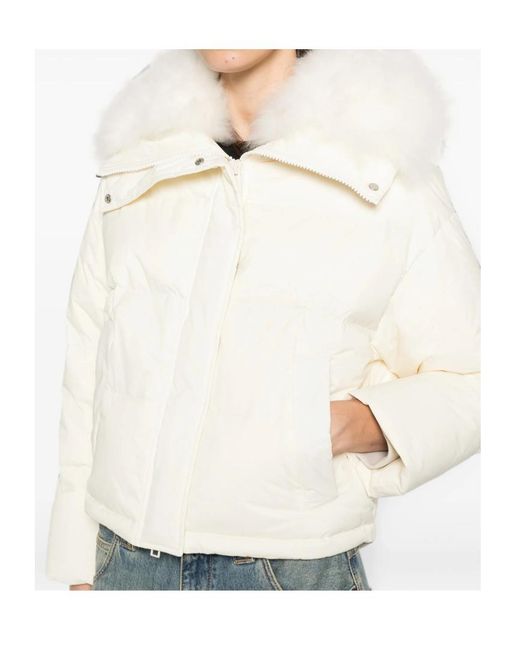 Yves Salomon White Fur-Trim Puffer Jacket