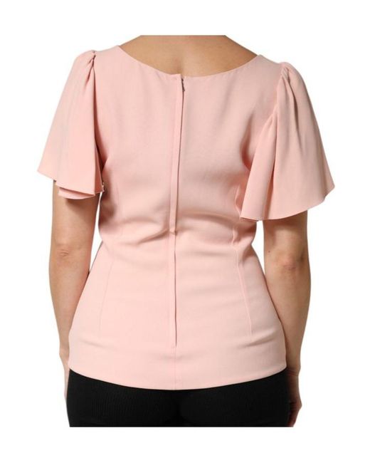 Dolce & Gabbana Pink Short Sleeves Round Neck Blouse Top