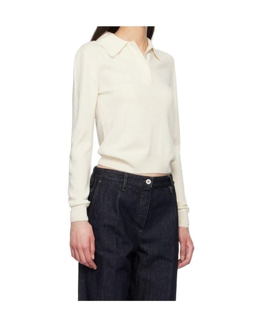 Jil Sander White Long-Sleeved Wool Knit Polo Shirt