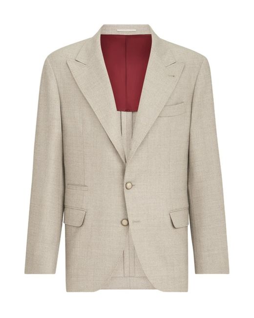 Brunello Cucinelli Natural Mouliné Virgin Wool Twill Deconstructed Blazer With Large Peak Lapels for men