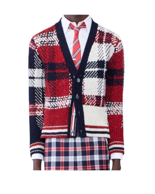 Thom Browne Blue Checkered Button-Up Knit Cardigan for men