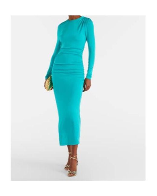 Carolina Herrera Blue Ruched Jersey Midi Dress