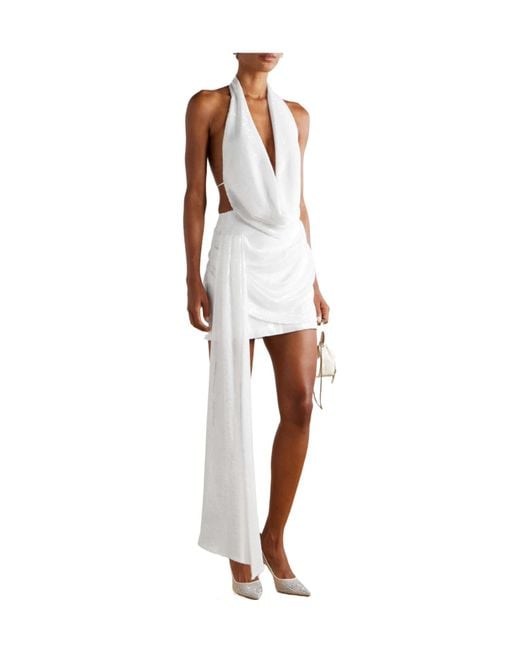 Alex Perry White Sequined Crepe Mini Dress