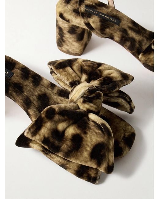 Loeffler Randall Brown Carmen Bow-Embellished Leopard-Print Velvet Sandals