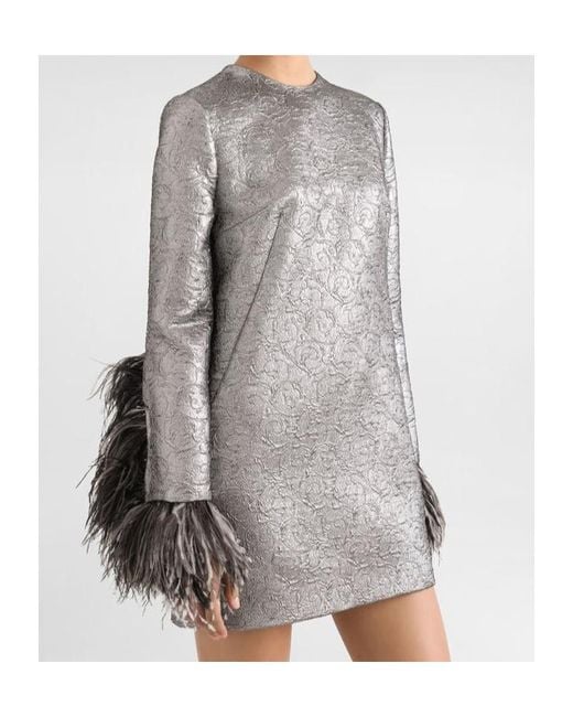 Dolce & Gabbana Gray Feather-Trim Mini Dress