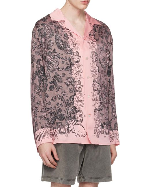 Acne Red Floral Printed Long-Sleeved Shirt for men