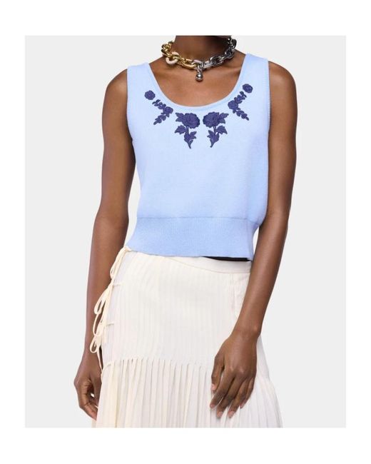Rabanne Blue Floral-Embroidery Tank Top