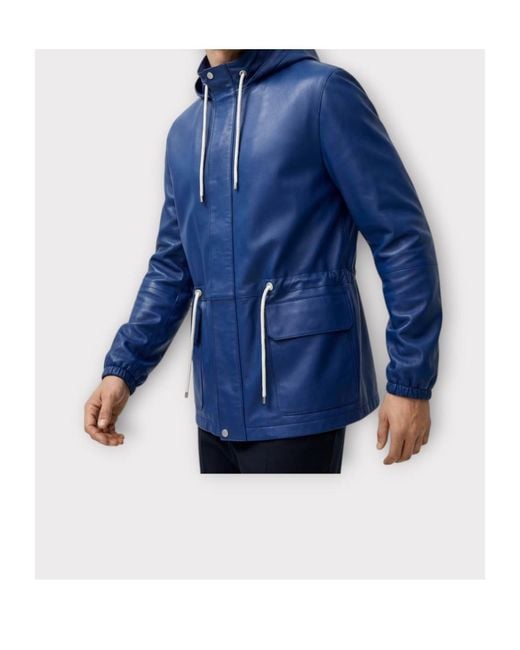 Loewe Blue Long-Sleeved Leather Jacket for men