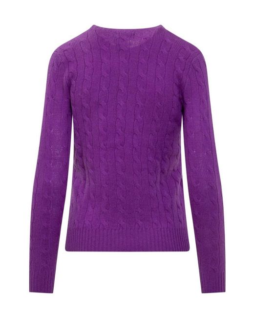 Polo Ralph Lauren Purple Pony Embroidered Cable-Knit Jumper