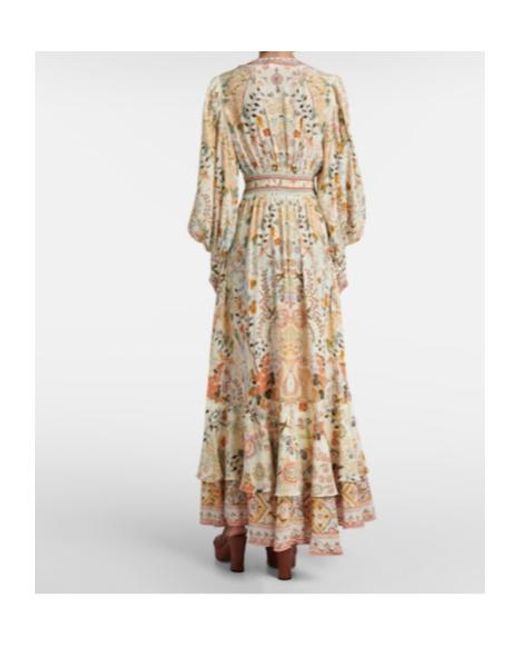 Camilla Natural Printed Tiered Silk Maxi Dress