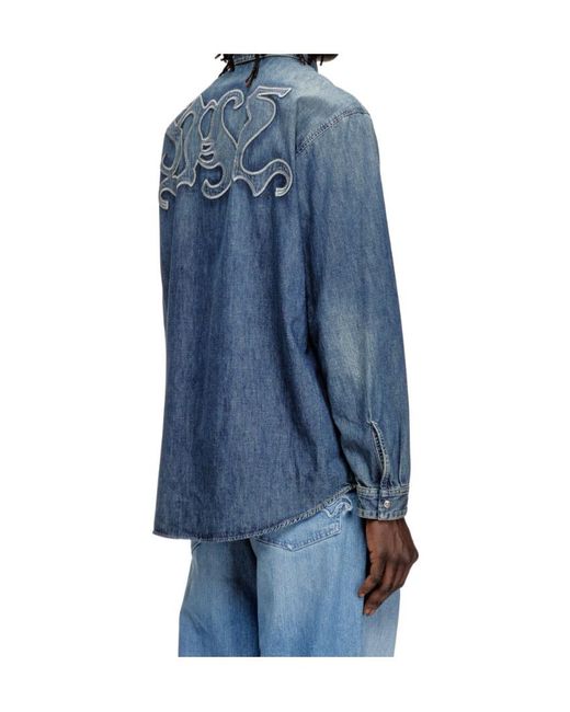 DIESEL Blue D-Simply-S15 Embroidered Emblem Denim Shirt for men