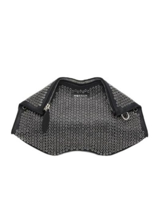 McQueen Black Manta Eyelet Detailed Clutch Bag