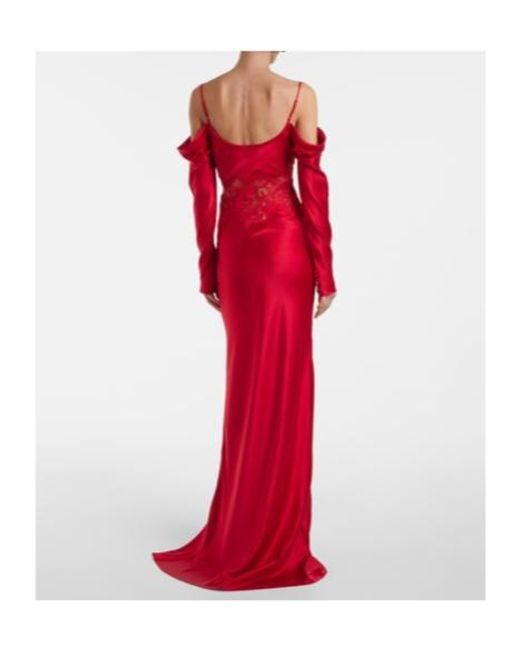 Rebecca Vallance Red Rubia Lace-Trimmed Silk Satin Gown