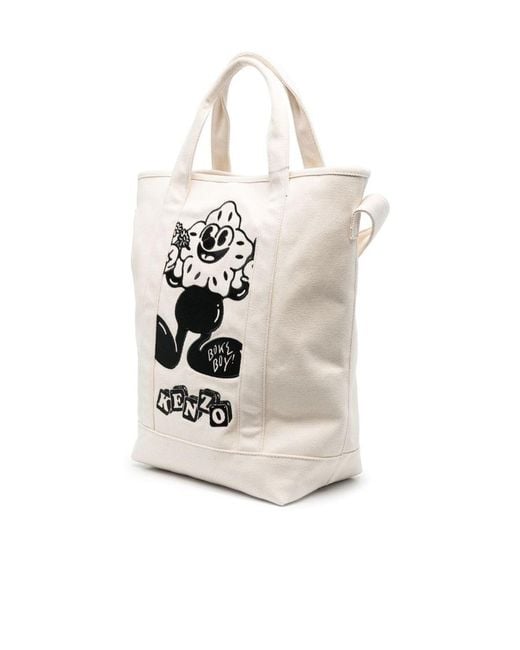 KENZO White Logo Patch Hook-Fastened Top Handle Bag
