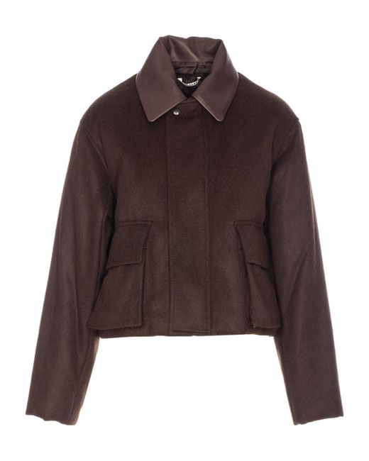 Auralee Brown Padded Contrast Collar Jacket