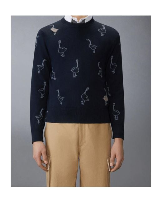 Thom Browne Blue Pattern-Intarsia Virgin Wool Sweater for men