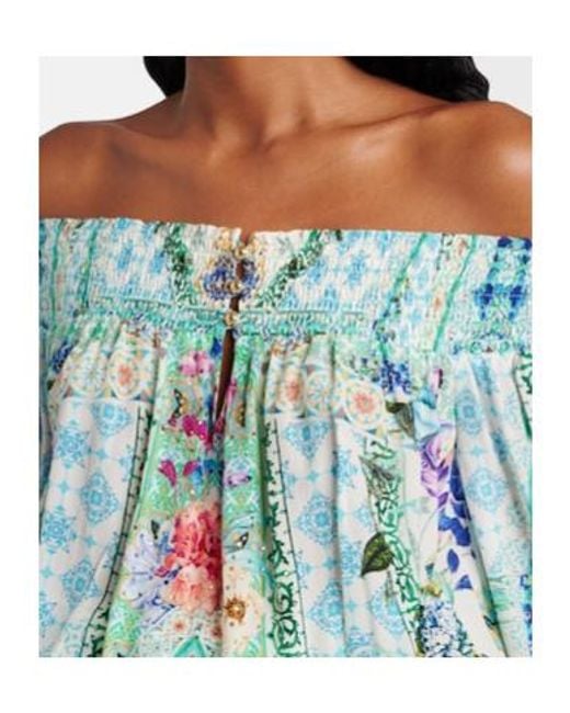 Camilla Blue Crystal-Embellished Silk Minidress