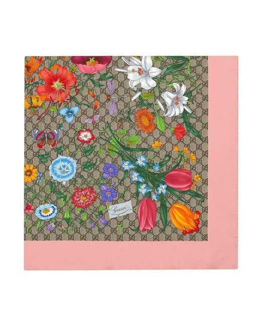 Gucci Green Gg Flora Print Scarf