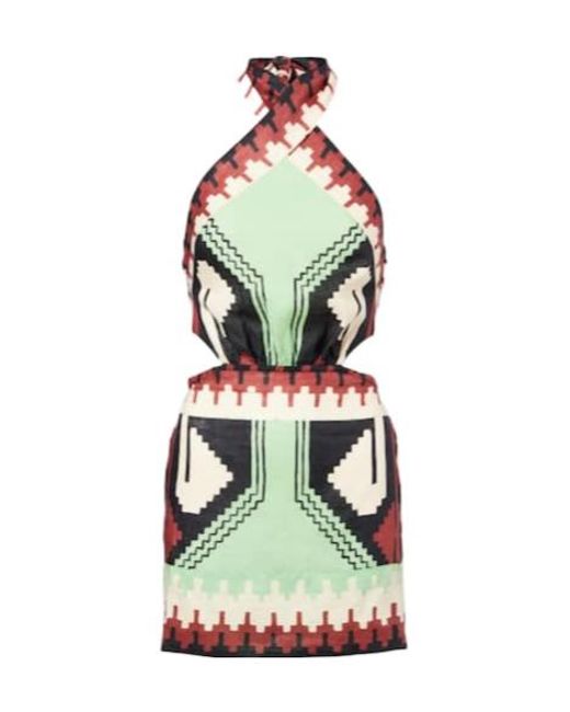 Johanna Ortiz Green Printed Halterneck Linen Minidress