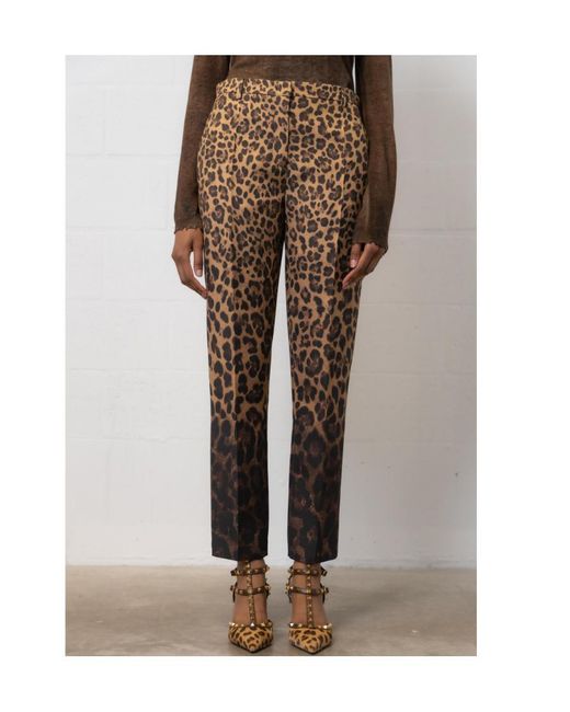 Valentino Brown Leopard-Print High Waist Pants