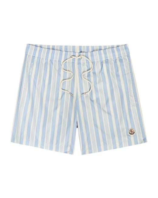 Moncler Blue Striped Nylon Swim Trunks for men