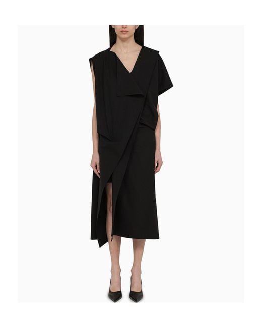 The Row Black Draped Asymmetrical Midi Dress