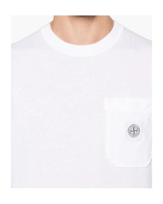 Stone Island White Logo Patch Crewneck T-Shirt for men