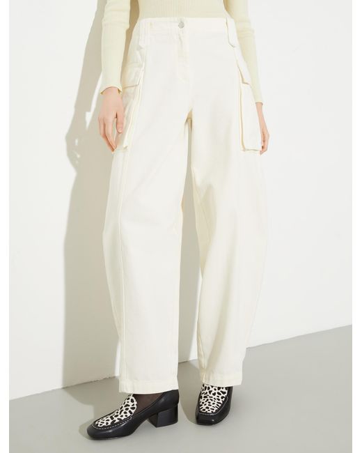 MAX&Co. White Barrel-Leg Cargo Trousers