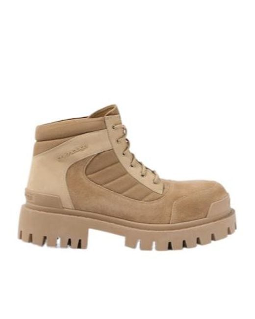 Balenciaga Natural Combat Strike Suede-Trimmed Lace-Up Boots for men