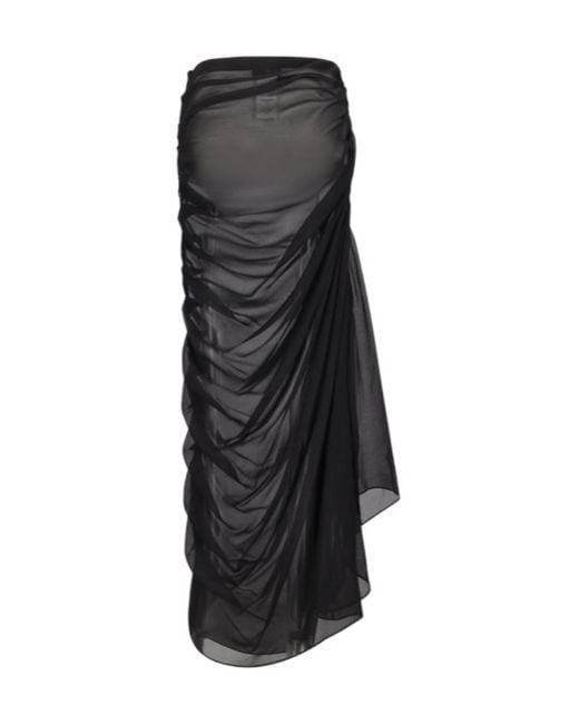 GIUSEPPE DI MORABITO Black Ruched Draped Silk Maxi Skirt