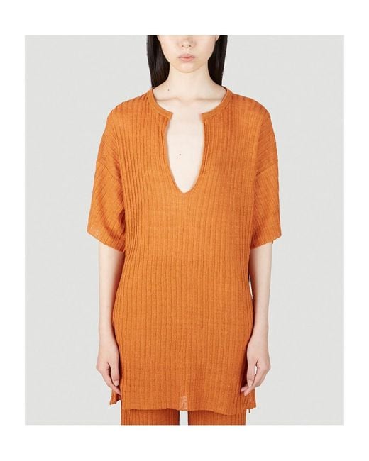 Rodebjer Orange Short-Sleeved Ribbed Sweater