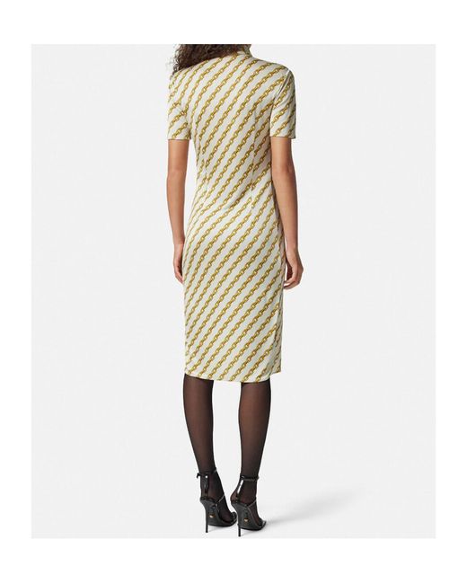 Versace Metallic Chain-Printed Button-Up Midi Dress