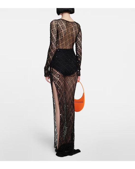 Coperni Black Shimmery Decorative Crochet Dress