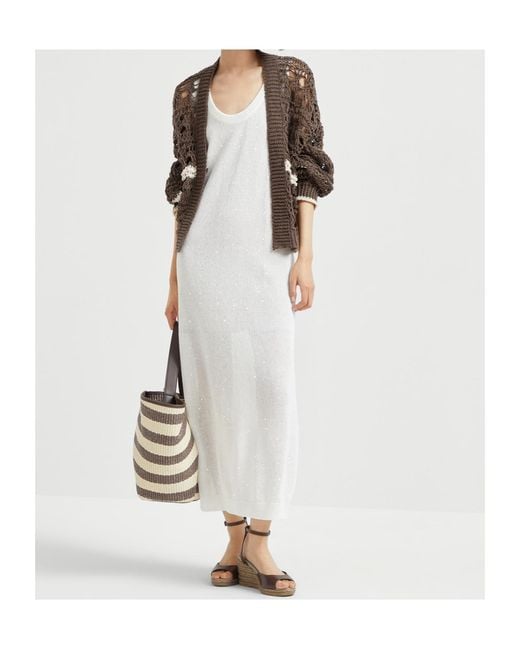 Brunello Cucinelli White Knitted Maxi Dress