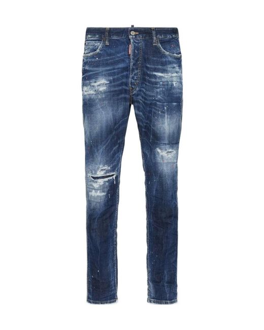 DSquared² Blue Medium Ripped Cool Guy Mini Front Jeans for men