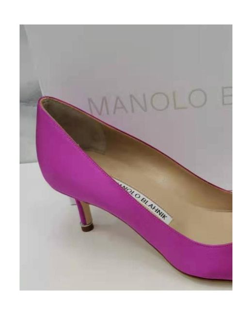 Manolo Blahnik Pink Logo Buckle High Heels