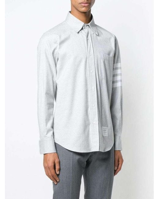 Thom Browne White Logo-Striped Flannel Shirt for men