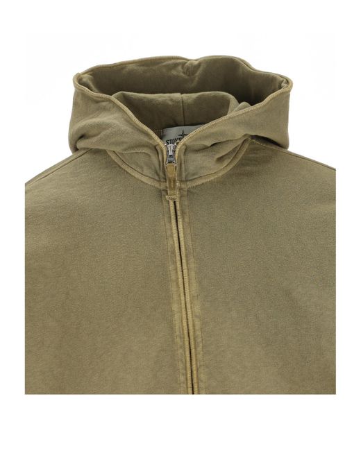 Stone Island Green Logo Patch Zipped Hoodie for men