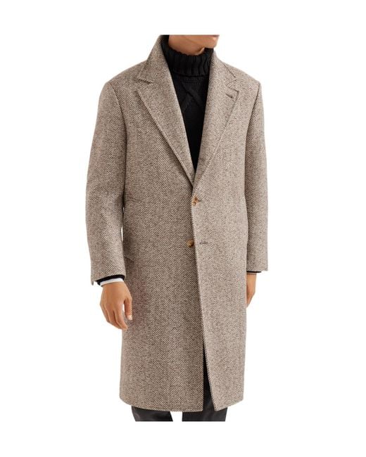 Brunello Cucinelli Brown Chevron-Pattern Single-Breasted Coat for men