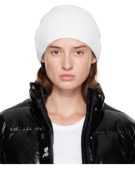 Courreges White Ribbed Beanie Hat