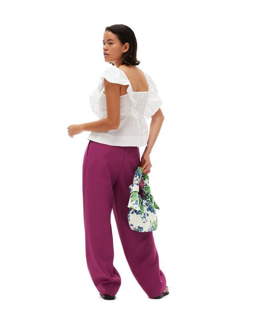 Ganni Purple Low-Rise Pleated Straight-Leg Trousers
