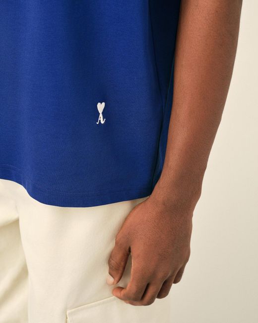 AMI Blue Printed Cotton Thank You For Being A Friend T-Shirt for men