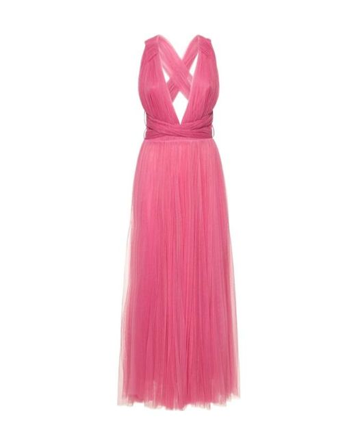 Maria Lucia Hohan Pink Pleated Tulle Midi Dress W/ Low Back