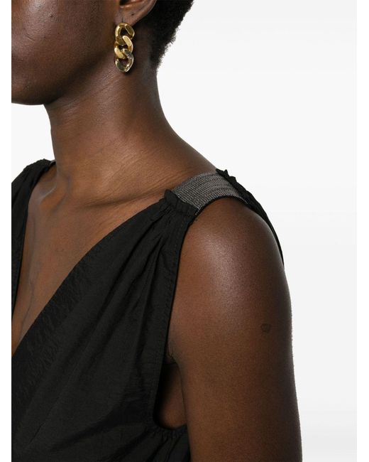 Brunello Cucinelli Black Belted Pleated Midi Dress