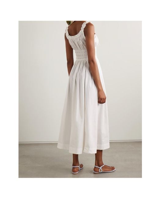 Doen White Emmaretta Tie-Detailed Shirred Cotton-Voile Midi Dress